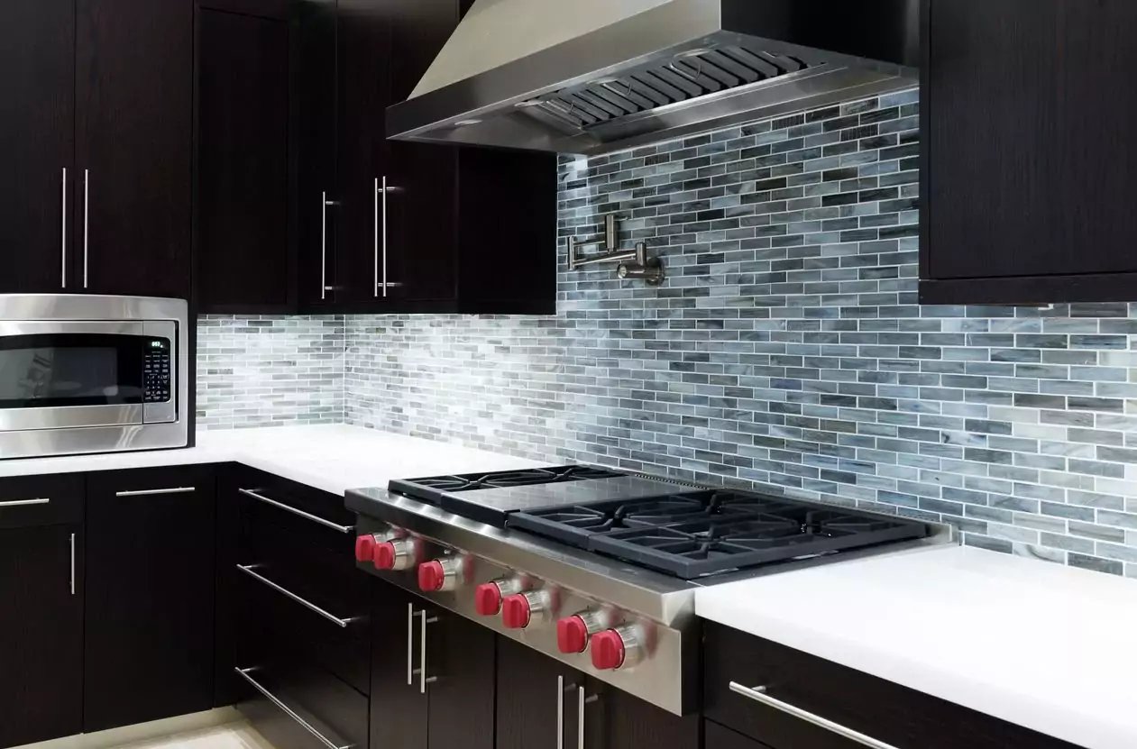Pair Black Cabinets With Patterned Wall Tile - Black Kitchen Cabinetry