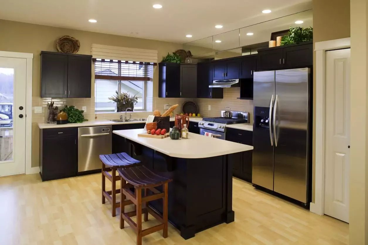Incorporate Black Cabinets with Wood Floors - Black Kitchen Cabinetry