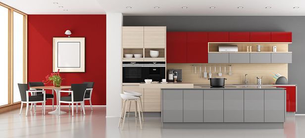 Red- Gray Kitchen Cabinetry