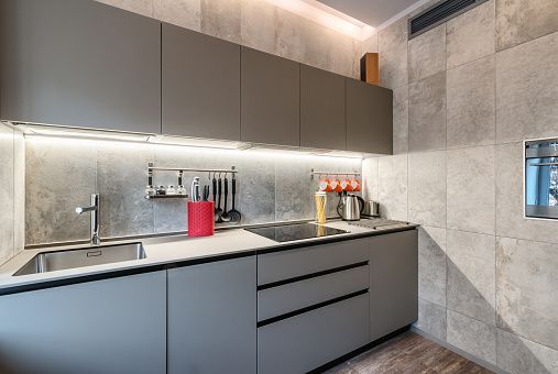 Task Lighting- Gray Kitchen Cabinetry