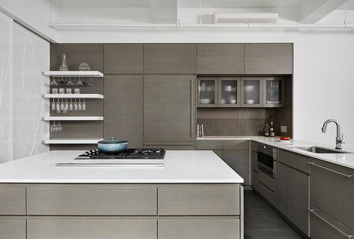 Modern Kitchen Design Ideas-Grey stacked cabinets