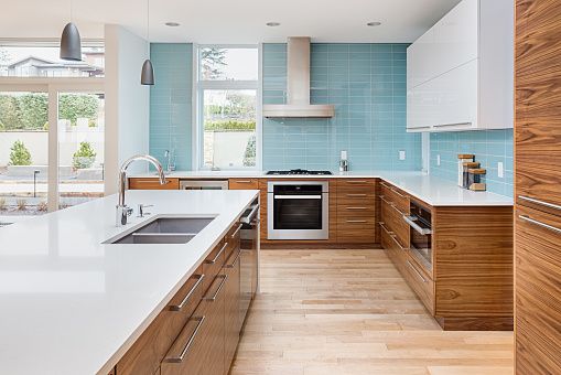 colorful backsplash - White Kitchen Cabinets