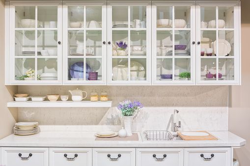 Install glass cabinet doors - White Kitchen Cabinets