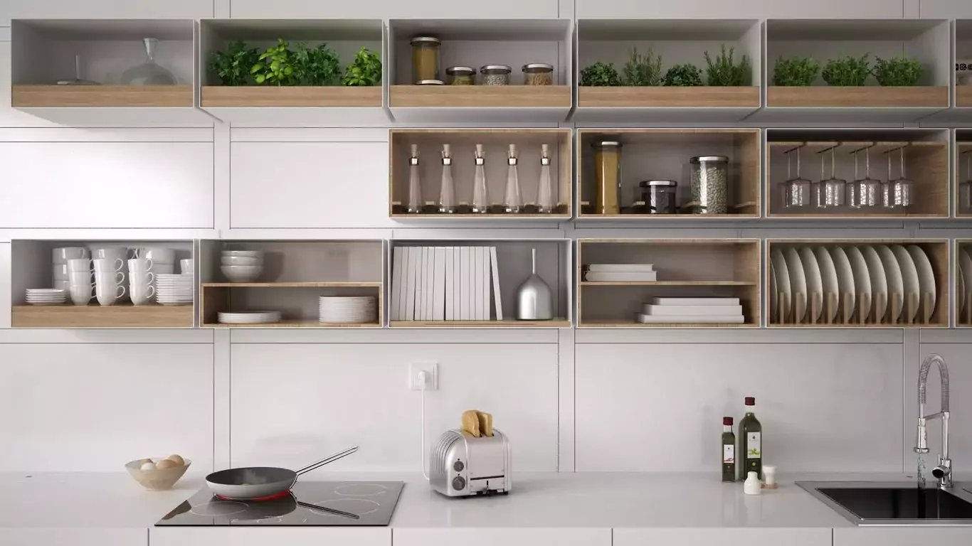 Display your china collection on open shelves - White Kitchen Cabinets