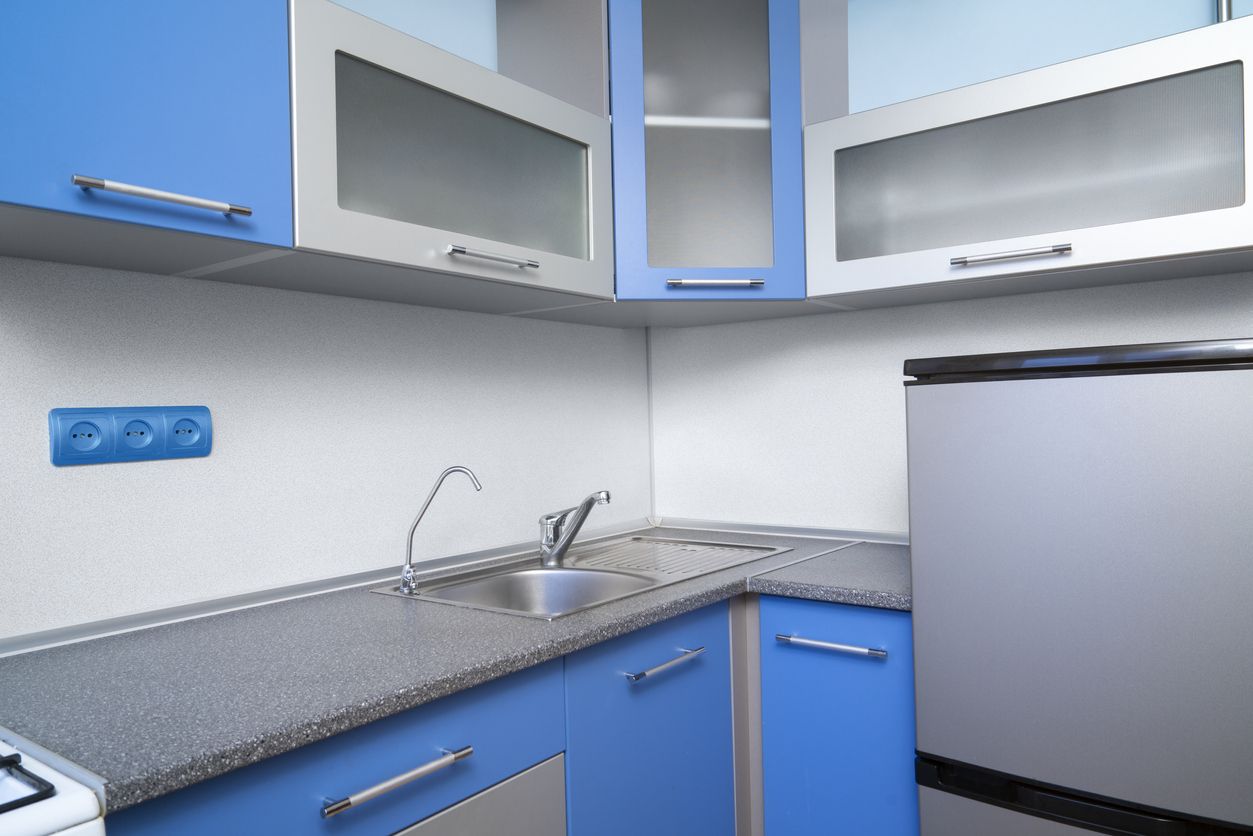 Granite Countertop- Blue Kitchen Cabinets - An Extraordinary Trending Design!