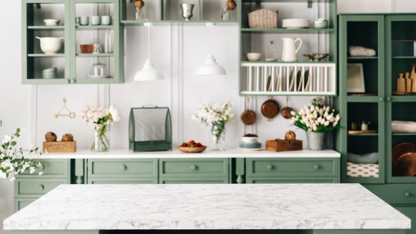 Pair Your Green Kitchen with a Marble Countertop - 10 Cool and Fabulous Green Kitchen Ideas