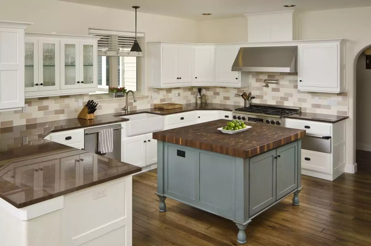 12 kitchens with shaker cabinets to inspire your own: 9 Shaker cabinets with a butcher block countertop