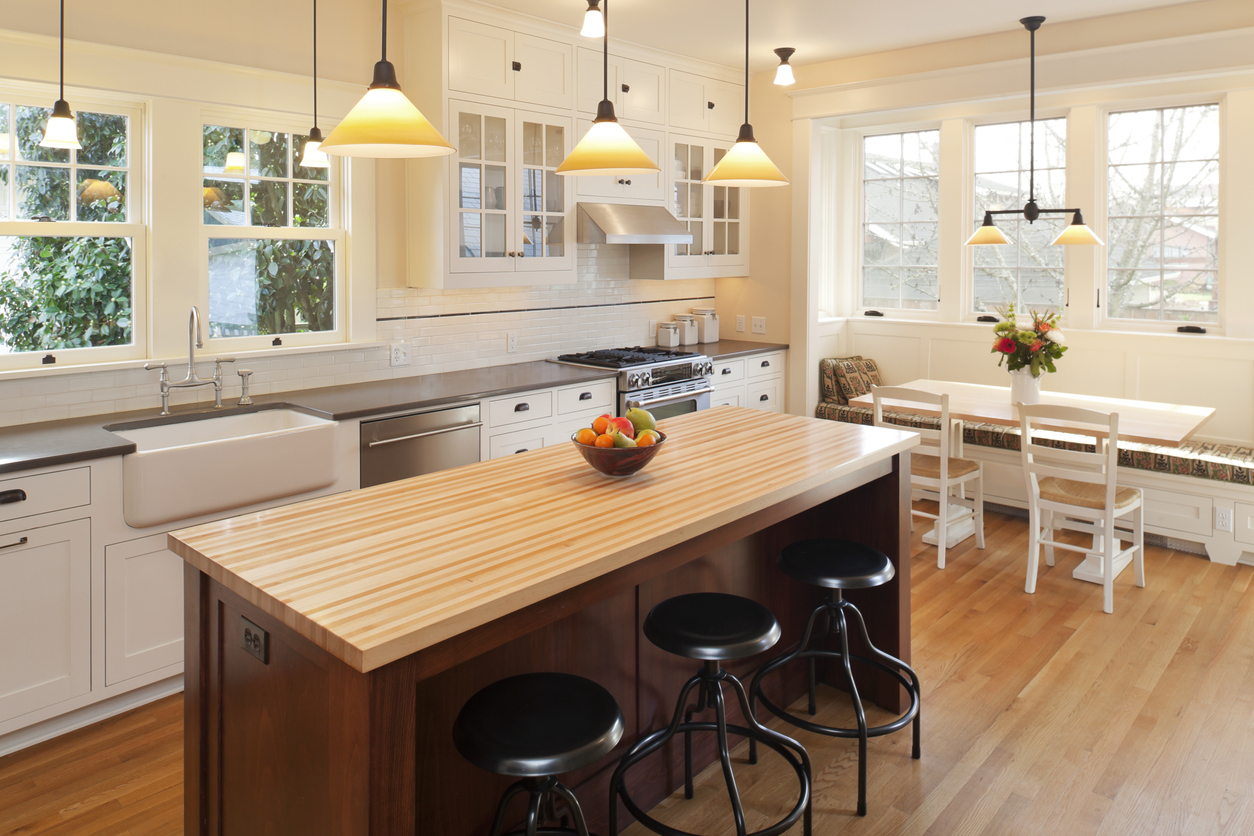 Have wood accents, such as a butcher block countertop